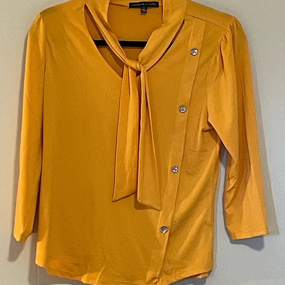 Adrienne Vittadini Mustard Blouse with Button Detail. Item # 11316